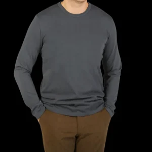 Tela Genova T-Shirts | Asphalt Grey Cotton Ls T-Shirt