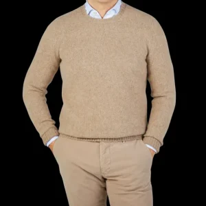 Drumohr Knitwear | Beige Brushed Lambswool Crew Neck Sweater