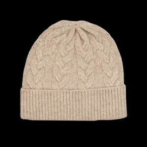 Amanda Christensen Beanies | Beige Cable Knitted Cashmere Beanie