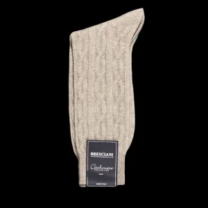 Bresciani Socks | Beige Cable Knitted Cashmere Socks