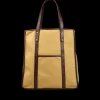 Frank Clegg Tote Bags | Beige Canvas Chocolate Leather Market Tote Bag