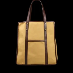 Frank Clegg Tote Bags | Beige Canvas Chocolate Leather Market Tote Bag