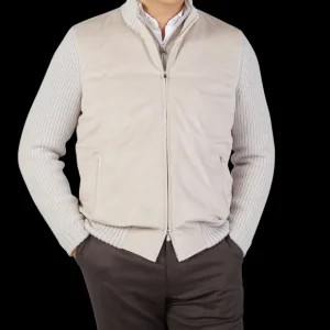 Gran Sasso Knitwear | Beige Cashmere Alcantara Front Padded Jacket