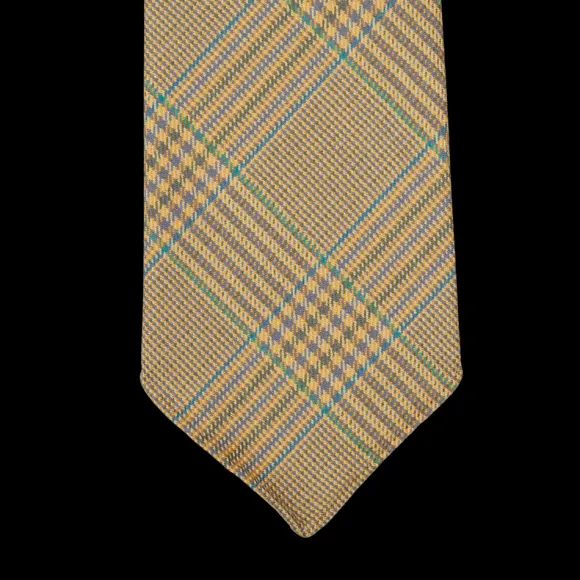 Dreaming Of Monday Ties | Beige Checked 7-Fold Vintage French Wool Tie