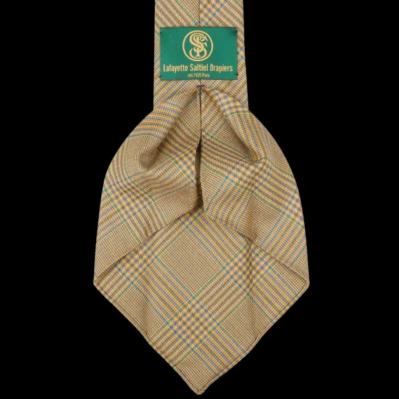 Dreaming Of Monday Ties | Beige Checked 7-Fold Vintage French Wool Tie
