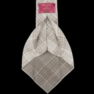 Dreaming Of Monday Ties | Beige Checked 7-Fold Wool Silk Linen Tie