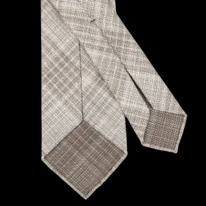 Dreaming Of Monday Ties | Beige Checked 7-Fold Wool Silk Linen Tie