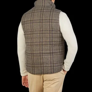 Stenströms Outerwear | Beige Checked Wool Down Padded Gilet