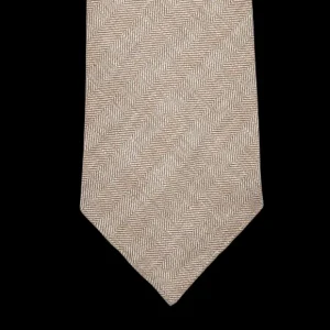 Dreaming Of Monday Ties | Beige Herringbone 7-Fold Irish Linen Tie