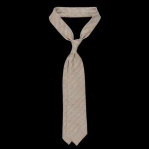 Dreaming Of Monday Ties | Beige Herringbone 7-Fold Irish Linen Tie