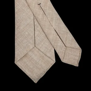 Dreaming Of Monday Ties | Beige Herringbone 7-Fold Irish Linen Tie