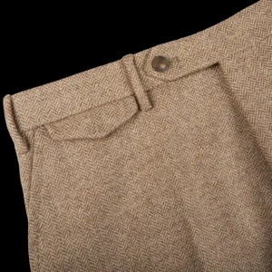 Berwich Trousers | Beige Herringbone Wool Tweed Trousers