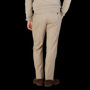 Berwich Trousers | Beige Herringbone Wool Tweed Trousers