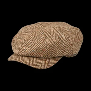 Wigéns Hats | Beige Magee Herringbone Wool Tweed Newsboy Classic Cap