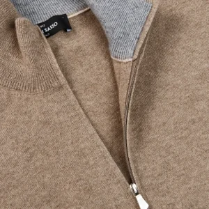 Gran Sasso Sweaters | Beige Melange Cashmere 1/4 Zip Sweater