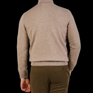 Gran Sasso Sweaters | Beige Melange Cashmere 1/4 Zip Sweater