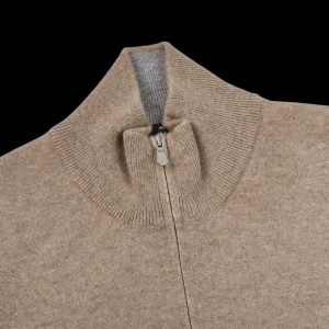 Gran Sasso Sweaters | Beige Melange Cashmere 1/4 Zip Sweater