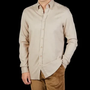 Stenströms Shirts | Beige Melange Cotton Flannel Slimline Bd Shirt