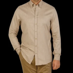 Stenströms Shirts | Beige Melange Cotton Flannel Slimline Bd Shirt