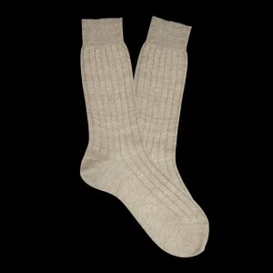 Bresciani Socks | Beige Melange Ribbed Linen Socks