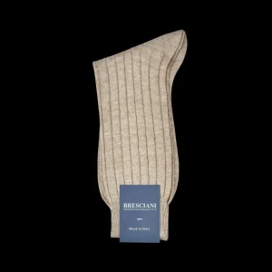 Bresciani Socks | Beige Melange Ribbed Linen Socks