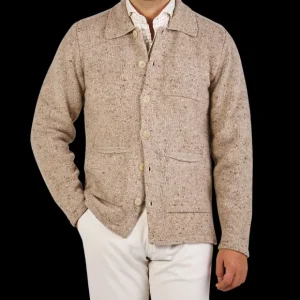 Inis Meain Knitwear | Beige Melange Wool Cashmere Carpenter Jacket