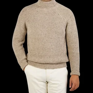Inis Meain Knitwear | Beige Melange Wool Cashmere Boatbuilder Rollneck