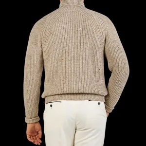 Inis Meain Knitwear | Beige Melange Wool Cashmere Boatbuilder Rollneck