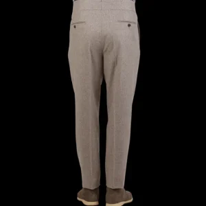 Luigi Bianchi Trousers | Beige Oatmeal Wool Flannel Pleated Trousers