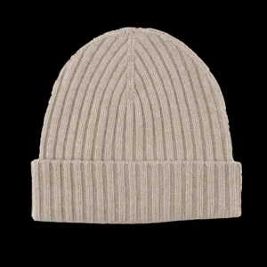 Amanda Christensen Beanies | Beige Ribbed Cashmere Beanie