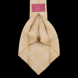 Dreaming Of Monday Ties | Beige Windowpane 7-Fold French Linen Tie