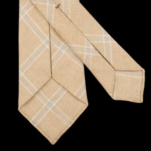 Dreaming Of Monday Ties | Beige Windowpane 7-Fold French Linen Tie