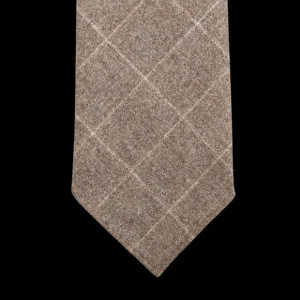 Dreaming Of Monday Ties | Beige Windowpane 7-Fold Vintage Wool Flannel Tie