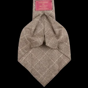 Dreaming Of Monday Ties | Beige Windowpane 7-Fold Vintage Wool Flannel Tie