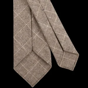 Dreaming Of Monday Ties | Beige Windowpane 7-Fold Vintage Wool Flannel Tie