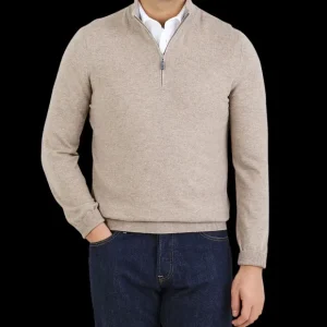 Gran Sasso Sweaters | Beige Wool Cashmere 1/4 Zip Sweater