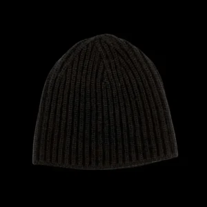 William Lockie Beanies | Black Cashmere Ribbed Short Beanie