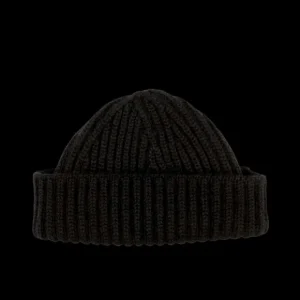 William Lockie Beanies | Black Cashmere Ribbed Short Beanie