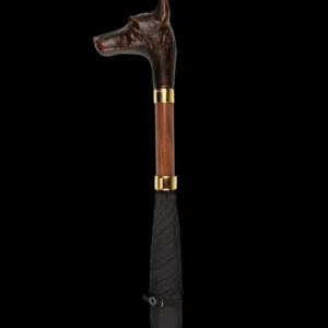 Fox Umbrellas Umbrellas | Black Doberman Head Crook Handle Umbrella