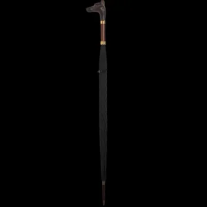 Fox Umbrellas Umbrellas | Black Doberman Head Crook Handle Umbrella