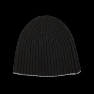 William Lockie Beanies | Black Earl Grey Cashmere Ribbed Short Beanie