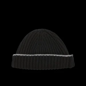 William Lockie Beanies | Black Earl Grey Cashmere Ribbed Short Beanie