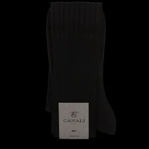 Canali Socks | Black Knee Long Ribbed Cotton Socks