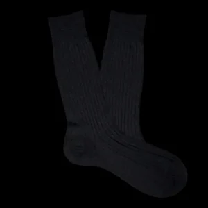 Pantherella Socks | Black Merino Wool Ribbed Ankle Socks