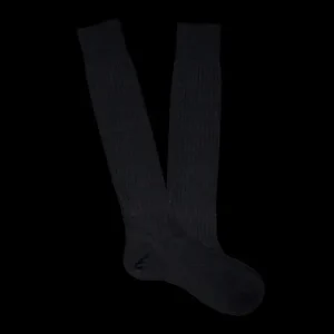 Pantherella Socks | Black Merino Wool Ribbed Knee Socks