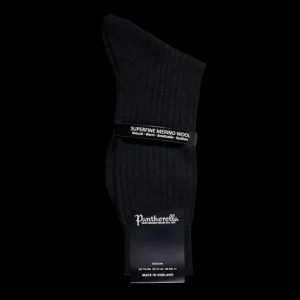 Pantherella Socks | Black Merino Wool Ribbed Ankle Socks