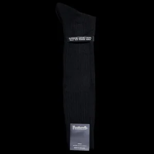 Pantherella Socks | Black Merino Wool Ribbed Knee Socks