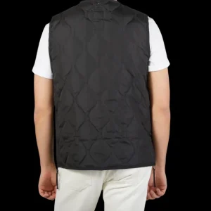 Taion Gilets | Black Nylon Down V-Neck Button Vest