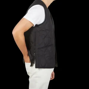 Taion Gilets | Black Nylon Down V-Neck Button Vest