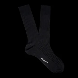 Canali Socks | Black Ribbed Cotton Socks